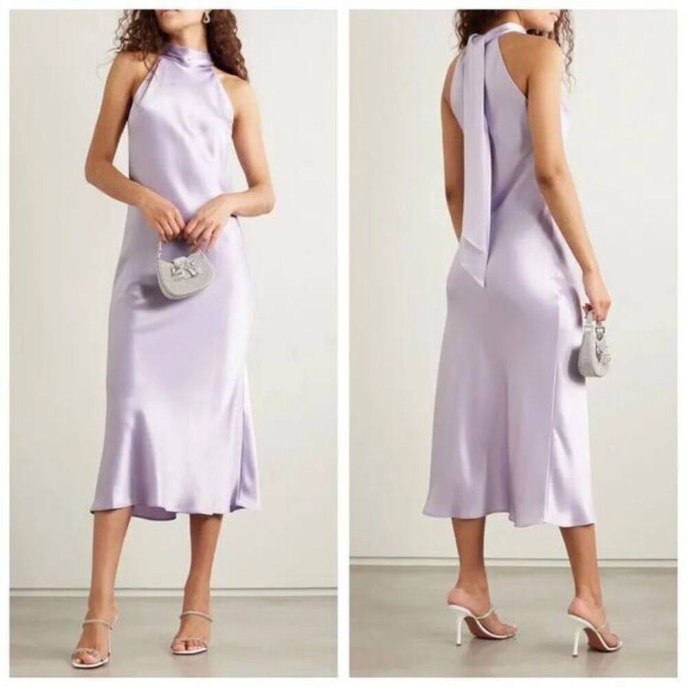 Galvan London Sienna Satin Halter Neck Midi Dress Size US 10